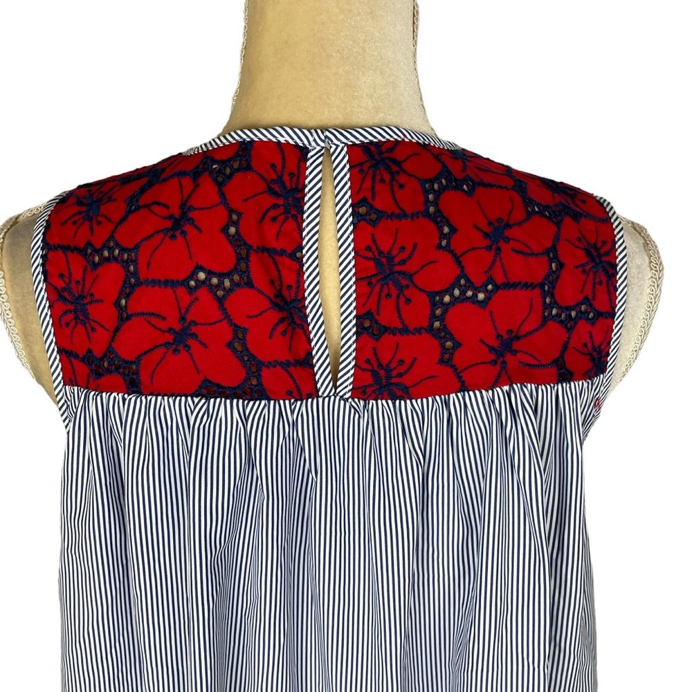 English Factory Blouse Blue White Pinstripe Poppy Lace Embroidered Size Small - Picture 6 of 12